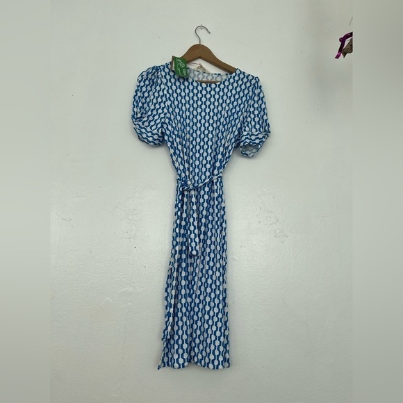 NWT Boden Knot Detail Jersey Mini Dress in Moroccan blue, Geo Azure - Picture 11 of 11